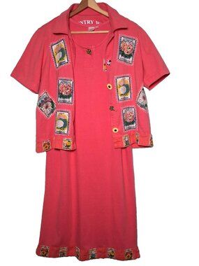 Vintage Y2K Country Wear 2000 Casuals Tank Dress And Shirt Set Small Pink Floral